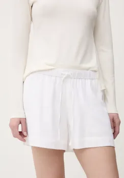 Abercrombie & Fitch pantaloni scurti din in femei, culoarea alb, uni, high waist, KI149-5187 imagine