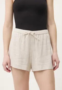 Abercrombie & Fitch pantaloni scurti din in femei, culoarea bej, neted, high waist, KI149-5190 imagine