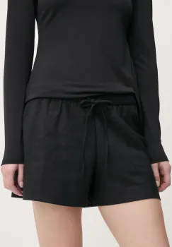 Abercrombie & Fitch pantaloni scurti din in femei, culoarea negru, uni, high waist, KI149-5186 imagine