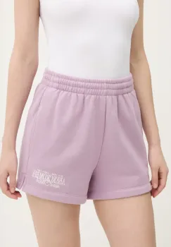 Abercrombie & Fitch pantaloni scurti femei, culoarea roz, cu imprimeu, medium waist, KI186-5045 imagine