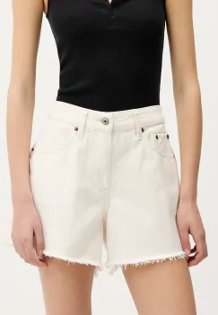 Abercrombie & Fitch pantaloni scurti jeans culoarea bej, uni, high waist, KI149-5205 imagine