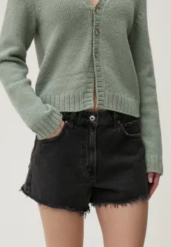 Abercrombie & Fitch pantaloni scurti jeans femei, culoarea gri, neted, high waist, KI149-5000 imagine