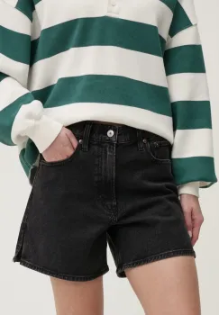 Abercrombie & Fitch pantaloni scurti jeans femei, culoarea negru, neted, high waist, KI149-5012 imagine