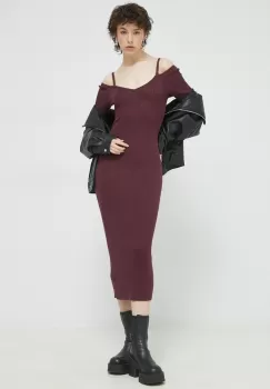 Abercrombie & Fitch rochie culoarea bordo, midi, mulata imagine