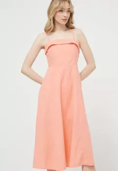 Abercrombie & Fitch rochie din in culoarea portocaliu, midi, evazati imagine