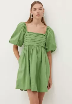 Abercrombie & Fitch rochie din in culoarea verde, mini, evazati imagine