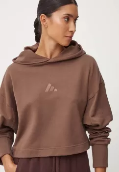 adidas bluza All SZN femei, culoarea maro, cu gluga, neted, JI9105 imagine