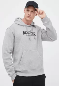 adidas bluza barbati, culoarea gri, cu gluga, cu imprimeu imagine
