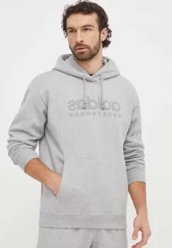 adidas bluza barbati, culoarea gri, cu gluga, cu imprimeu imagine