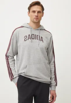 adidas bluza Collegiate barbati, culoarea gri, cu gluga, cu imprimeu, JV6505 imagine