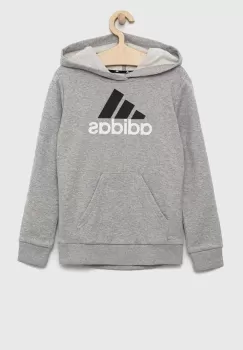 Adidas bluza copii culoarea gri, cu gluga, cu imprimeu imagine