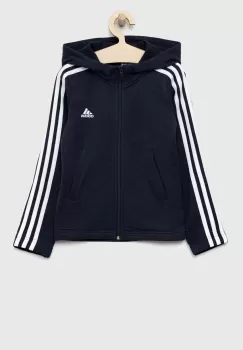 Adidas bluza copii G 3S FZ culoarea albastru marin, cu gluga, cu imprimeu imagine
