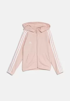 adidas bluza copii G 3S FZ HD culoarea roz, cu gluga, cu imprimeu, IZ3464 imagine
