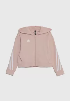adidas bluza copii G FI 3S FZ culoarea roz, cu gluga, cu imprimeu, IX3628 imagine
