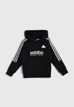 adidas bluza copii J HOT FL HOODIE culoarea negru, cu gluga, cu imprimeu, IX9284 imagine