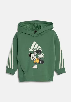 adidas bluza copii LK DY MM SWT culoarea verde, cu gluga, cu imprimeu, IW0672 imagine
