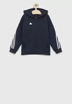 adidas bluza copii U FI 3S FZ culoarea albastru marin, cu gluga, cu imprimeu imagine