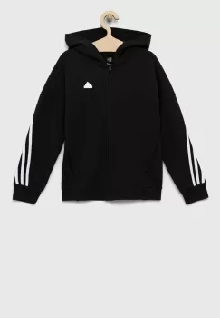 adidas bluza copii U FI 3S FZ culoarea negru, cu gluga, cu imprimeu imagine