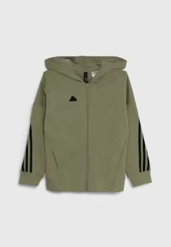 adidas bluza copii U FI 3S FZ HD culoarea verde, cu gluga, cu imprimeu, JH3601 imagine