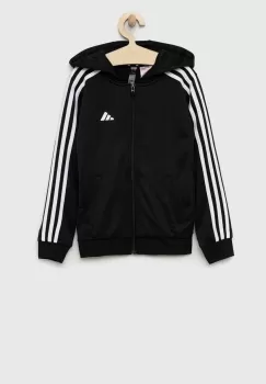 adidas bluza copii U TR-ES 3S culoarea negru, cu gluga, modelator imagine