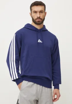 adidas bluza Essentials barbati, culoarea albastru marin, cu gluga, cu imprimeu, JD1872 imagine
