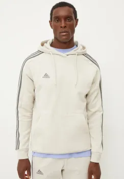adidas bluza Essentials barbati, culoarea bej, cu gluga, cu imprimeu, IX0163 imagine