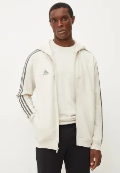 adidas bluza Essentials barbati, culoarea bej, cu gluga, cu imprimeu, JG5950 imagine
