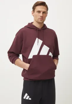adidas bluza Essentials barbati, culoarea bordo, cu gluga, cu imprimeu, JE8897 imagine