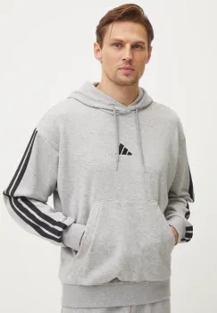 adidas bluza Essentials barbati, culoarea gri, cu gluga, cu imprimeu, JD1871 imagine