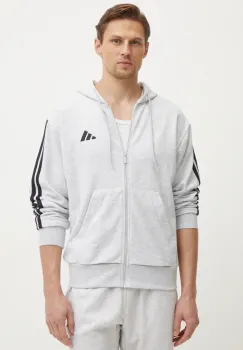 adidas bluza Essentials barbati, culoarea gri, cu gluga, cu imprimeu, JE6343 imagine