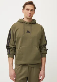 adidas bluza Essentials barbati, culoarea verde, cu gluga, cu imprimeu, JD1847 imagine