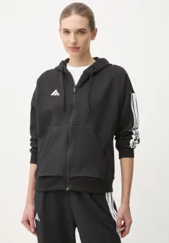 adidas bluza Essentials femei, culoarea negru, cu gluga, cu imprimeu, JE1283 imagine