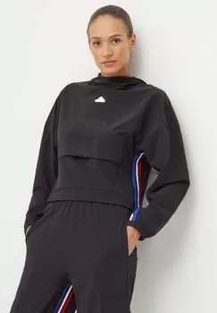 adidas bluza Express femei, culoarea negru, cu gluga, modelator, IX3742 imagine