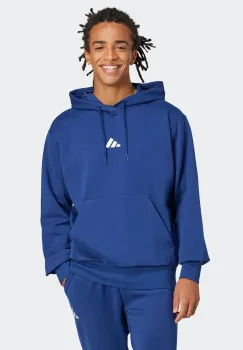 adidas bluza Feelcozy barbati, culoarea albastru marin, cu gluga, cu imprimeu, JE3810 imagine