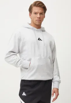 adidas bluza Feelcozy barbati, culoarea gri, cu gluga, melanj, JE3803 imagine
