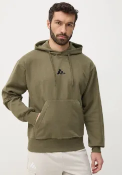 adidas bluza Feelcozy barbati, culoarea verde, cu gluga, neted, JE3799 imagine