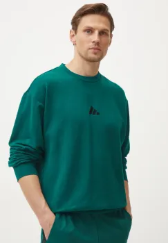 adidas bluza Feelcozy barbati, culoarea verde, cu imprimeu, JE3788 imagine