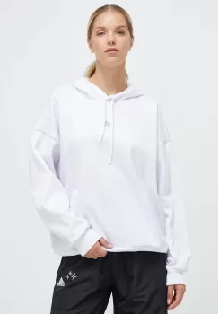 adidas bluza femei, culoarea alb, cu gluga, modelator imagine