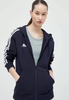 adidas bluza femei, culoarea albastru marin, cu gluga, cu imprimeu imagine