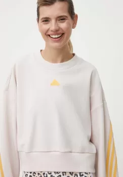 adidas bluza femei, culoarea bej, cu imprimeu, IS3882 imagine