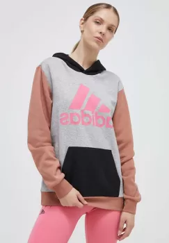 adidas bluza femei, culoarea gri, cu gluga, modelator imagine