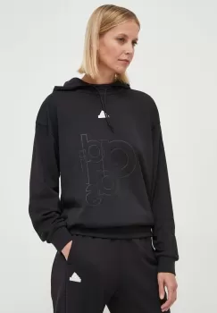 adidas bluza femei, culoarea negru, cu gluga, cu imprimeu imagine