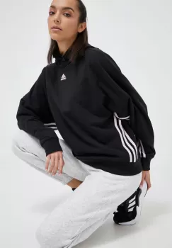 adidas bluza femei, culoarea negru, cu gluga, cu imprimeu imagine