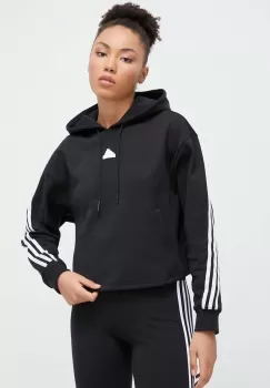 adidas bluza femei, culoarea negru, cu gluga, cu imprimeu imagine