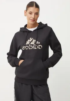 adidas bluza femei, culoarea negru, cu gluga, cu imprimeu, IW5152 imagine