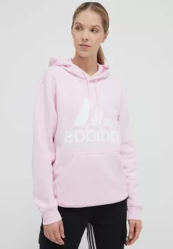 adidas bluza femei, culoarea roz, cu gluga, cu imprimeu imagine