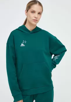 adidas bluza femei, culoarea verde, cu gluga, cu imprimeu imagine