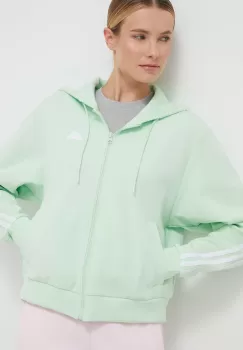adidas bluza femei, culoarea verde, cu gluga, cu imprimeu imagine