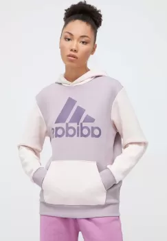 adidas bluza femei, culoarea violet, cu gluga, cu imprimeu imagine