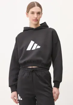 adidas bluza Future Icons femei, culoarea negru, cu gluga, cu imprimeu, JE0136 imagine